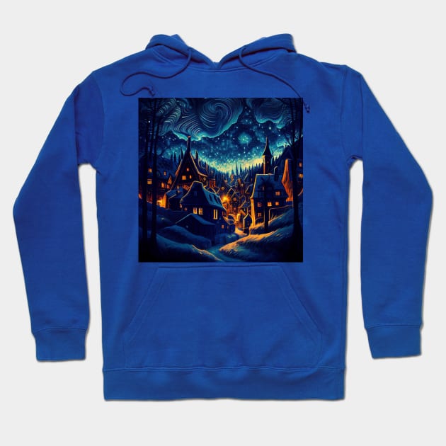 Starry Night Over Hogsmeade Village Hoodie by Grassroots Green